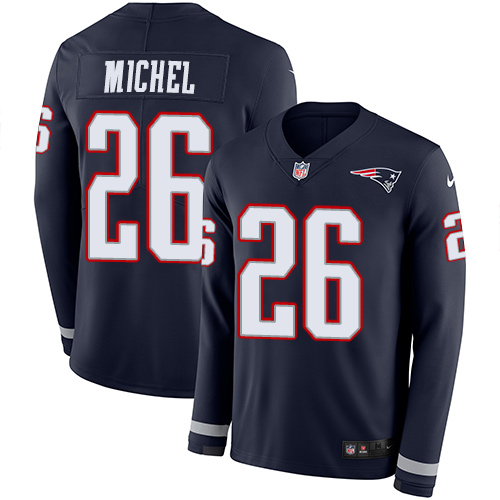New England Patriots #26 Sony Michel Navy Blue Team Color Men's Stitched Limited Therma Long Sleeve Jersey Men's cheap jerseys for sale - CheapJerseys.Shop