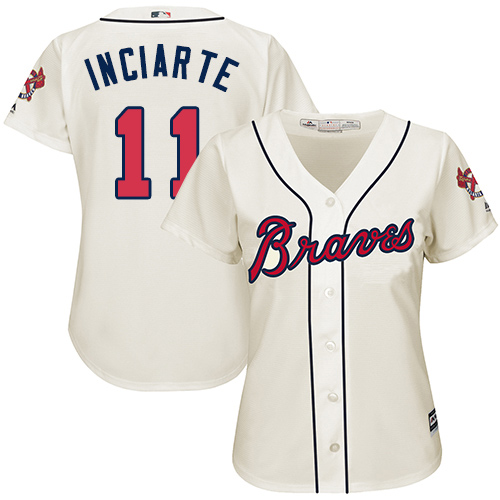 Atlanta Braves #11 Ender Inciarte Cream Alternate Women's Stitched Jersey Womens cheap jerseys for sale - CheapJerseys.Shop