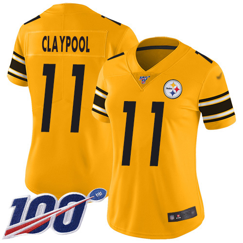Pittsburgh Steelers #11 Chase Claypool Gold Women's Stitched Limited Inverted Legend 100th Season Jersey Womens cheap jerseys for sale - CheapJerseys.Shop