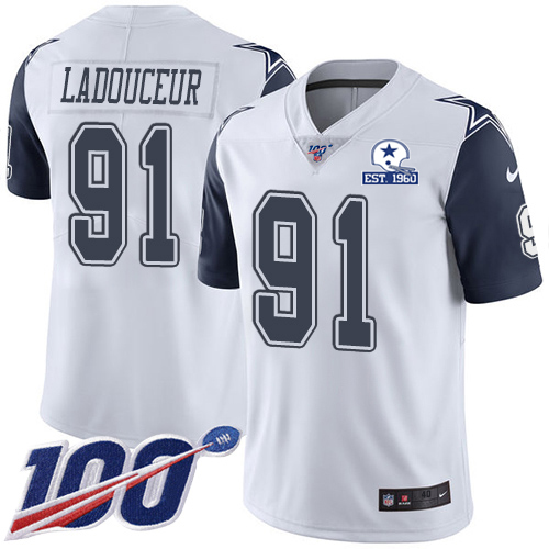 Dallas Cowboys #91 L.P. Ladouceur White Men's Stitched With Established In 1960 Patch Limited Rush 100th Season Jersey Men's cheap jerseys for sale - CheapJerseys.Shop