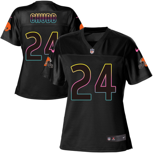 Browns #24 Nick Chubb Black Women's Fashion Game Jersey cheap jerseys for sale - CheapJerseys.Shop