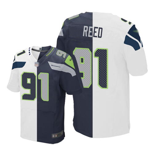 Seattle Seahawks #91 Jarran Reed White/Steel Blue Men's Stitched Elite Split Jersey Men's cheap jerseys for sale - CheapJerseys.Shop
