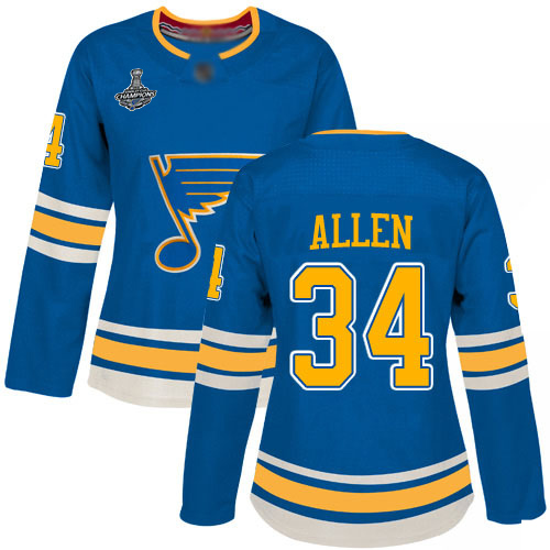St. Louis Blues #34 Jake Allen Blue Alternate Authentic Stanley Cup Champions Women's Stitched Jersey Womens cheap jerseys for sale - CheapJerseys.Shop