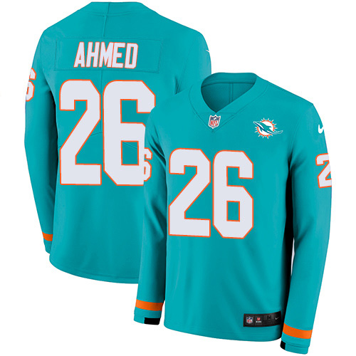 Miami Dolphins #26 Salvon Ahmed Aqua Green Team Color Men's Stitched Limited Therma Long Sleeve Jersey Men's cheap jerseys for sale - CheapJerseys.Shop