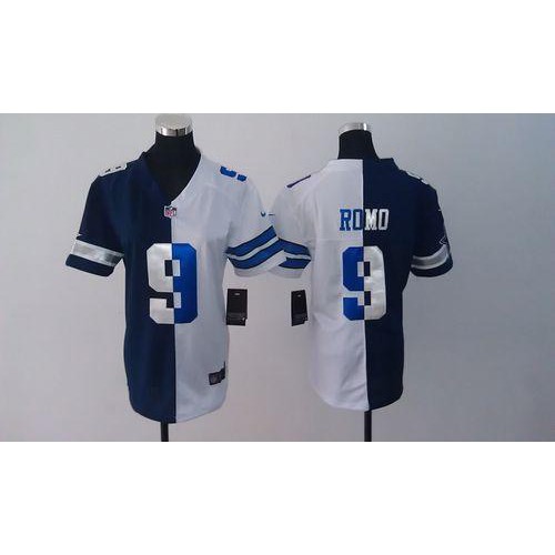 Dallas Cowboys #9 Tony Romo Navy Blue/White Women's Stitched Elite Split Jersey Womens cheap jerseys for sale - CheapJerseys.Shop