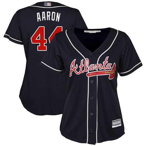 Atlanta Braves #44 Hank Aaron Navy Blue Alternate Women's Stitched Jersey Womens cheap jerseys for sale - CheapJerseys.Shop