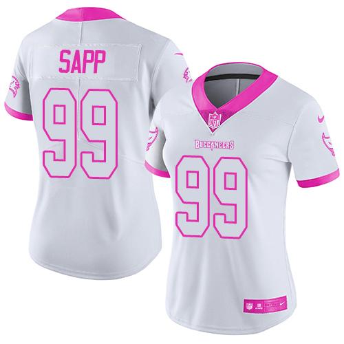 Tampa Bay Buccaneers #99 Warren Sapp White/Pink Women's Stitched Limited Rush Fashion Jersey Womens cheap jerseys for sale - CheapJerseys.Shop