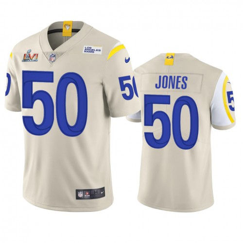 Los Angeles Los Angeles Rams #50 Ernest Jones Men's Super Bowl LVI Patch Vapor Limited Jersey - Bone Men's cheap jerseys for sale - CheapJerseys.Shop
