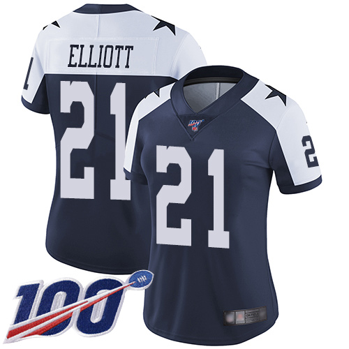 Cowboys #21 Ezekiel Elliott Navy Blue Thanksgiving Women's Stitched 100th Season Vapor Throwback Limited Jersey cheap jerseys for sale - CheapJerseys.Shop