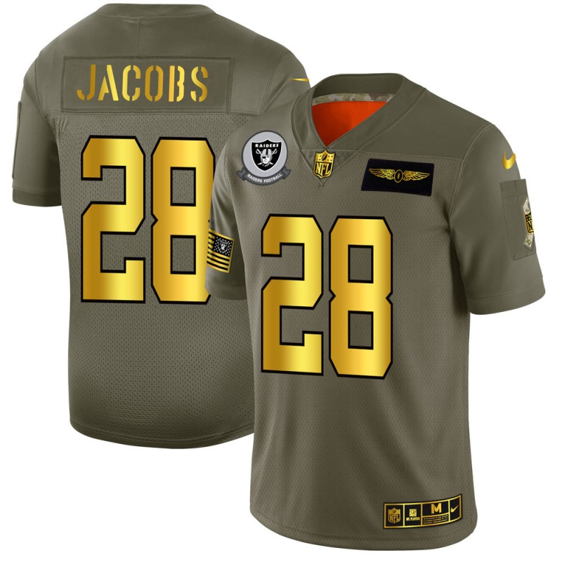 Raiders #28 Josh Jacobs Men's Olive Gold 2019 Salute To Service Limited Jersey cheap jerseys for sale - CheapJerseys.Shop