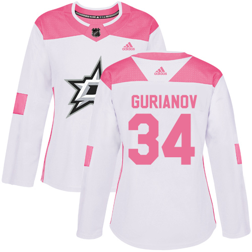Dallas Stars #34 Denis Gurianov White/Pink Authentic Fashion Women's Stitched Jersey Womens cheap jerseys for sale - CheapJerseys.Shop