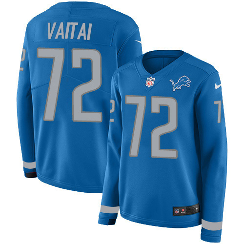 Detroit Lions #72 Halapoulivaati Vaitai Blue Team Color Women's Stitched Limited Therma Long Sleeve Jersey Womens cheap jerseys for sale - CheapJerseys.Shop