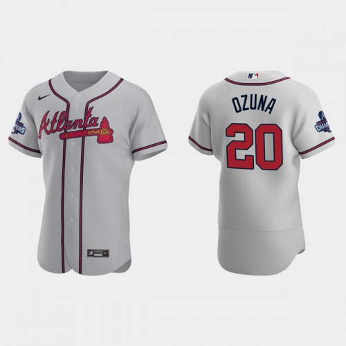 Atlanta Atlanta Braves #20 Marcell Ozuna Men's 2021 World Series Champions Patch Authentic Player Jersey - Gray Men's cheap jerseys for sale - CheapJerseys.Shop