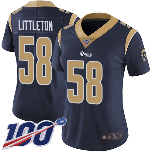 Los Angeles Rams #58 Cory Littleton Navy Blue Team Color Women's Stitched 100th Season Vapor Limited Jersey Womens cheap jerseys for sale - CheapJerseys.Shop