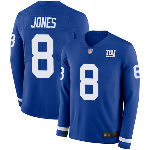 Giants #8 Daniel Jones Royal Blue Team Color Men's Stitched Limited Therma Long Sleeve Jersey cheap jerseys for sale - CheapJerseys.Shop