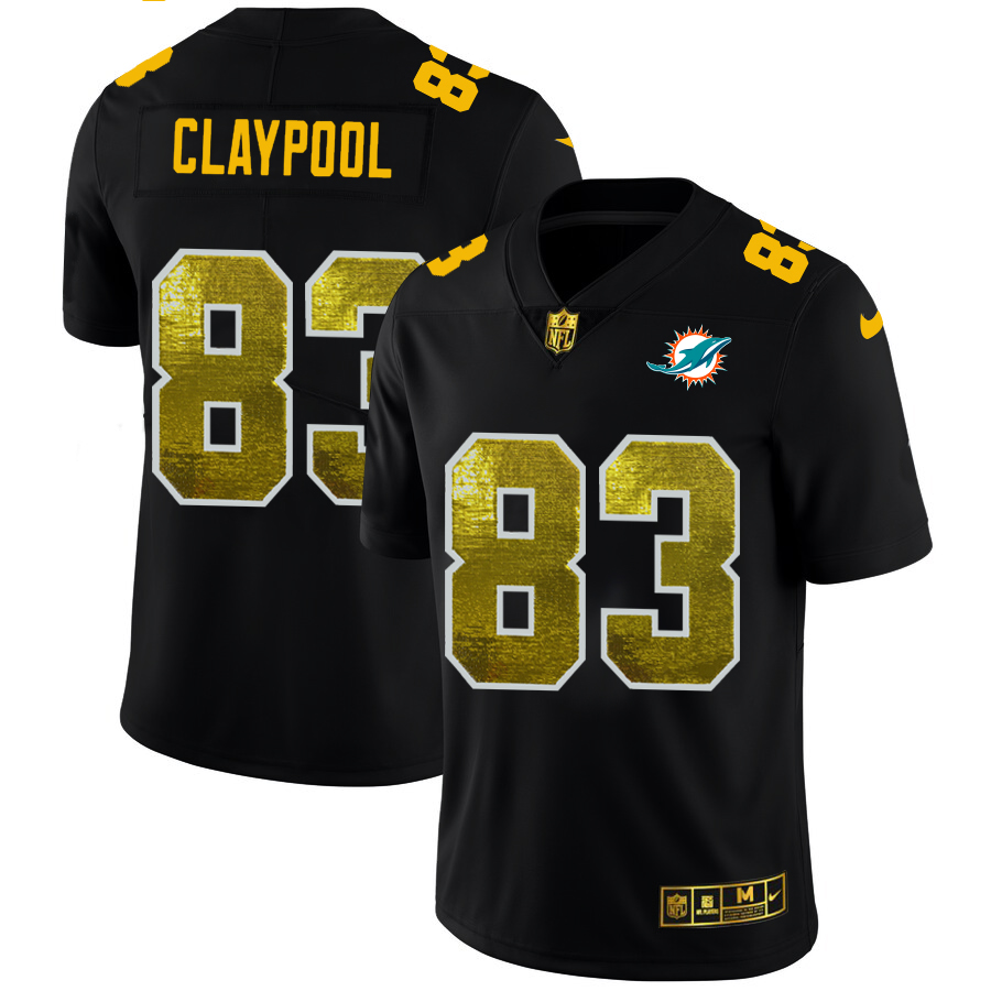 Miami Dolphins #83 Chase Claypool Men's Black Golden Sequin Vapor Limited Jersey cheap jerseys for sale - CheapJerseys.Shop