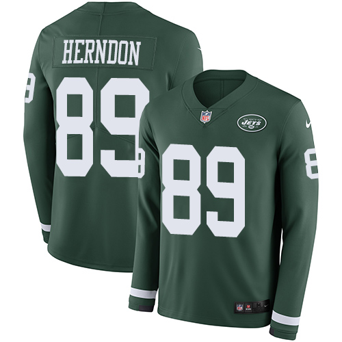 New York Jets #89 Chris Herndon Green Team Color Men's Stitched Limited Therma Long Sleeve Jersey Men's cheap jerseys for sale - CheapJerseys.Shop