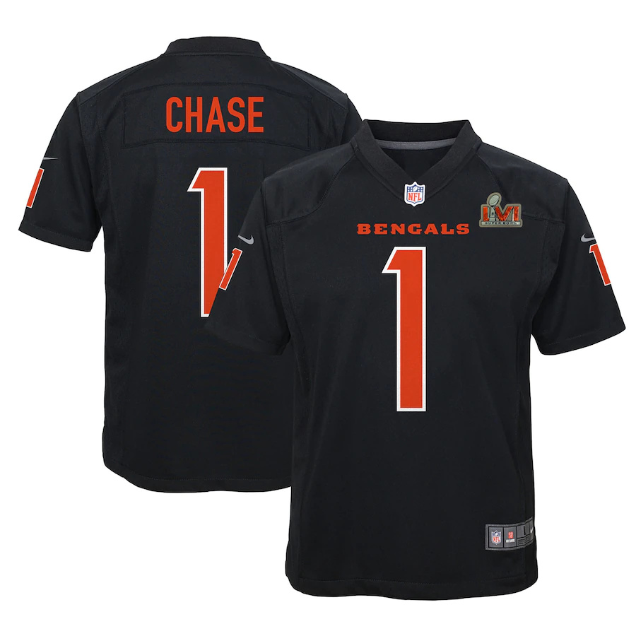 Cincinnati Bengals #1 Ja'Marr Chase Black Youth Super Bowl LVI Bound Game Fashion Jersey cheap jerseys for sale - CheapJerseys.Shop