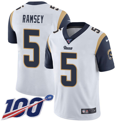 Rams #5 Jalen Ramsey White Men's Stitched 100th Season Vapor Limited Jersey cheap jerseys for sale - CheapJerseys.Shop