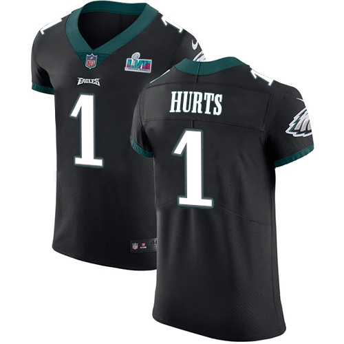 Eagles #1 Jalen Hurts Black Super Bowl LVII Patch Alternate Men's Stitched Vapor Untouchable Elite Jersey cheap jerseys for sale - CheapJerseys.Shop