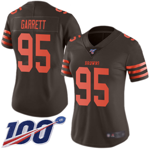 Browns #95 Myles Garrett Brown Women's Stitched Limited Rush 100th Season Jersey cheap jerseys for sale - CheapJerseys.Shop