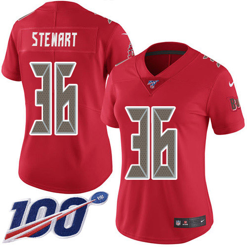 Tampa Bay Buccaneers #36 M.J. Stewart Red Women's Stitched Limited Rush 100th Season Jersey Womens cheap jerseys for sale - CheapJerseys.Shop