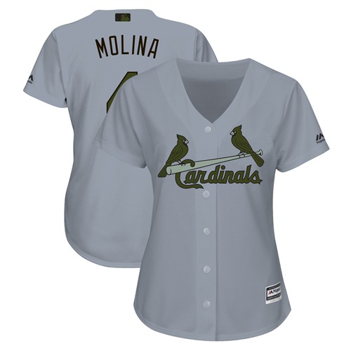St.Louis Cardinals #4 Yadier Molina Grey 2018 Memorial Day Cool Base Women's Stitched Jersey Womens cheap jerseys for sale - CheapJerseys.Shop