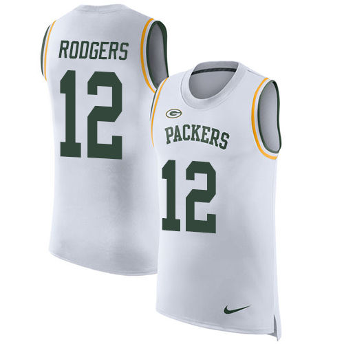 Packers #12 Aaron Rodgers White Men's Stitched Limited Rush Tank Top Jersey cheap jerseys for sale - CheapJerseys.Shop