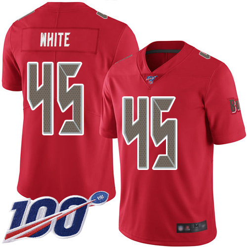 Buccaneers #45 Devin White Red Men's Stitched Limited Rush 100th Season Jersey cheap jerseys for sale - CheapJerseys.Shop