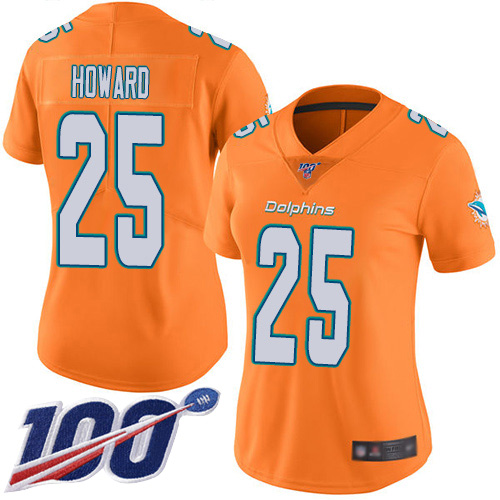 Miami Dolphins #25 Xavien Howard Orange Women's Stitched Limited Rush 100th Season Jersey Womens cheap jerseys for sale - CheapJerseys.Shop