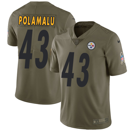Steelers #43 Troy Polamalu Olive Men's Stitched Limited 2017 Salute To Service Jersey cheap jerseys for sale - CheapJerseys.Shop