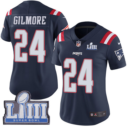 New England Patriots #24 Stephon Gilmore Navy Blue Super Bowl LIII Bound Women's Stitched Limited Rush Jersey Womens cheap jerseys for sale - CheapJerseys.Shop
