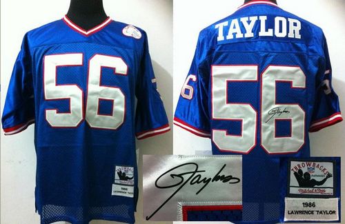 Mitchell And Ness Autographed Giants #56 Lawrence Taylor Blue Stitched Throwback Jersey cheap jerseys for sale - CheapJerseys.Shop