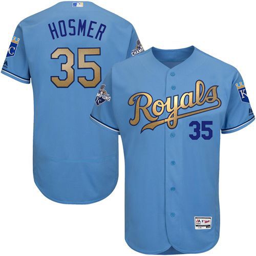 Kansas City Royals #35 Eric Hosmer Light Blue FlexBase Authentic 2015 World Series Champions Gold Program Stitched Jersey Men's cheap jerseys for sale - CheapJerseys.Shop