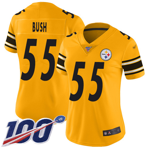Pittsburgh Steelers #55 Devin Bush Gold Women's Stitched Limited Inverted Legend 100th Season Jersey Womens cheap jerseys for sale - CheapJerseys.Shop