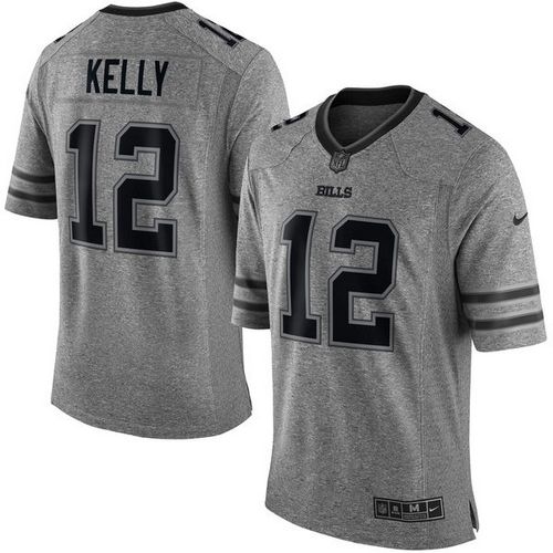 Bills #12 Jim Kelly Gray Men's Stitched Limited Gridiron Gray Jersey cheap jerseys for sale - CheapJerseys.Shop