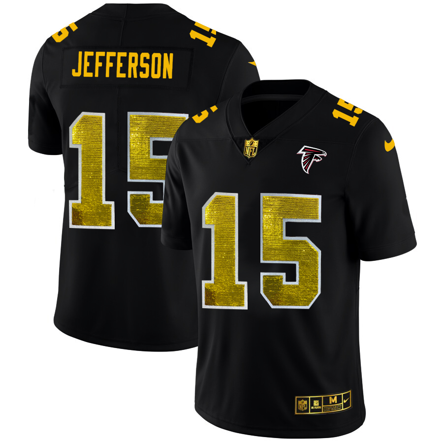 Atlanta Falcons #15 Van Jefferson Men's Black Golden Sequin Vapor Limited Jersey cheap jerseys for sale - CheapJerseys.Shop