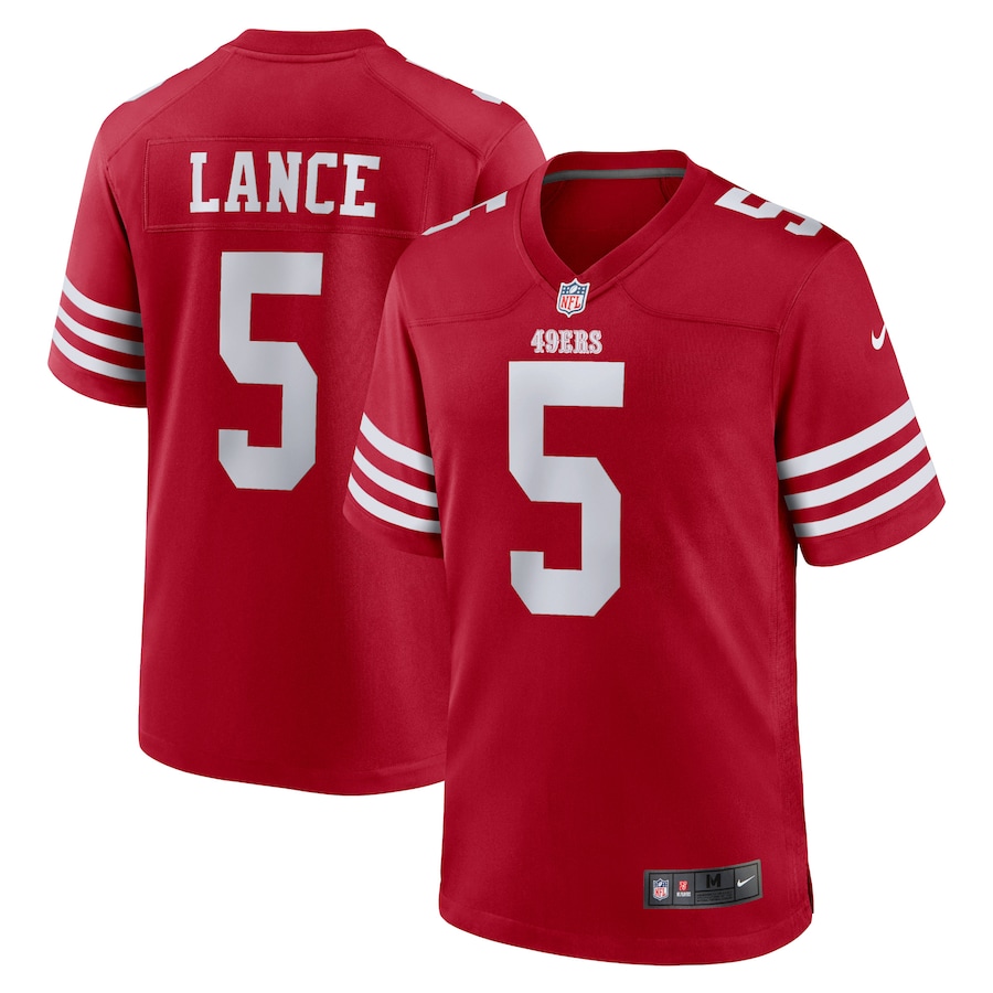 San Francisco 49ers #5 Trey Lance Men's 2022 Player Game Jersey - Scarlet cheap jerseys for sale - CheapJerseys.Shop