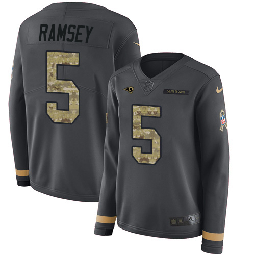 Rams #5 Jalen Ramsey Anthracite Salute To Service Women's Stitched Limited Therma Long Sleeve Jersey cheap jerseys for sale - CheapJerseys.Shop