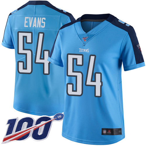 Tennessee Titans #54 Rashaan Evans Light Blue Women's Stitched Limited Rush 100th Season Jersey Womens cheap jerseys for sale - CheapJerseys.Shop