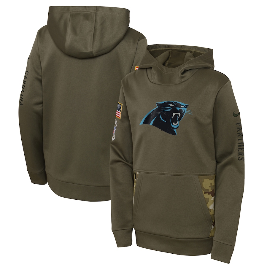 Carolina Panthers Youth 2022 Salute To Service Performance Pullover Hoodie - Olive cheap jerseys for sale - CheapJerseys.Shop