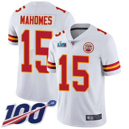 Chiefs #15 Patrick Mahomes White Super Bowl LVII Patch Men's Stitched 100th Season Vapor Limited Jersey cheap jerseys for sale - CheapJerseys.Shop