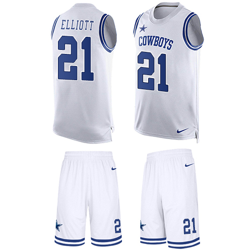 Cowboys #21 Ezekiel Elliott White Men's Stitched Limited Tank Top Suit Jersey cheap jerseys for sale - CheapJerseys.Shop