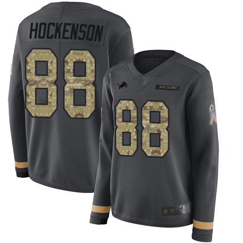 Detroit Lions #88 T.J. Hockenson Anthracite Salute to Service Women's Stitched Limited Therma Long Sleeve Jersey Womens cheap jerseys for sale - CheapJerseys.Shop
