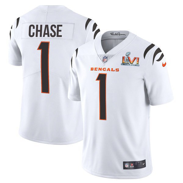 Cincinnati Bengals #1 Ja'Marr Chase White Super Bowl LVI Patch Men's Vapor Limited Jersey cheap jerseys for sale - CheapJerseys.Shop
