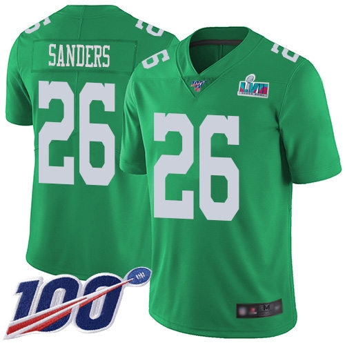 Eagles #26 Miles Sanders Green Super Bowl LVII Patch Men's Stitched Limited Rush 100th Season Jersey cheap jerseys for sale - CheapJerseys.Shop