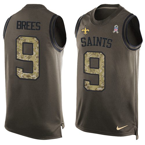 Saints #9 Drew Brees Green Men's Stitched Limited Salute To Service Tank Top Jersey cheap jerseys for sale - CheapJerseys.Shop