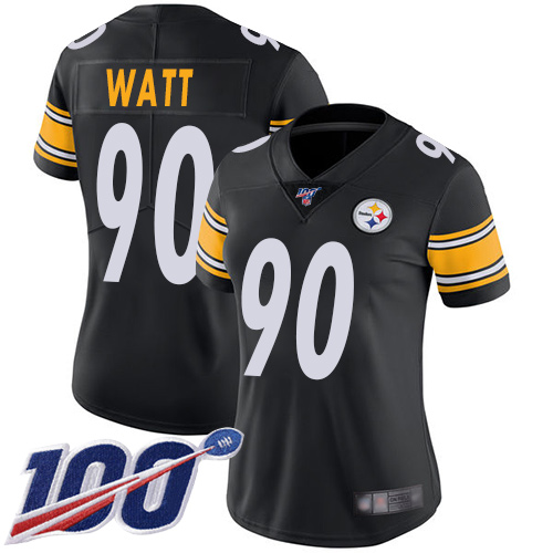 Steelers #90 T. J. Watt Black Team Color Women's Stitched 100th Season Vapor Limited Jersey cheap jerseys for sale - CheapJerseys.Shop