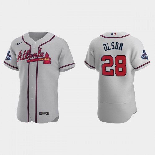 Atlanta Atlanta Braves #28 Matt Olson Men's 2021 World Series Champions Patch Authentic Player Jersey - Gray Men's cheap jerseys for sale - CheapJerseys.Shop