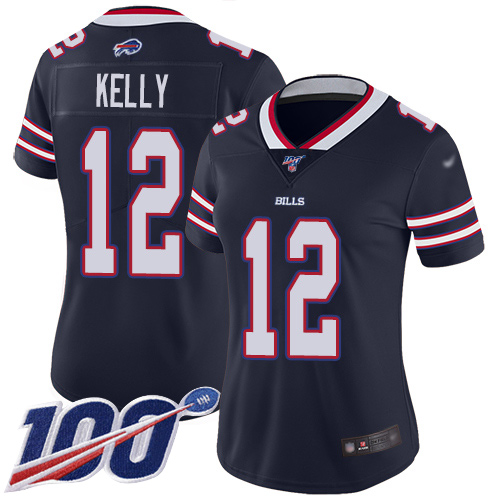 Bills #12 Jim Kelly Navy Women's Stitched Limited Inverted Legend 100th Season Jersey cheap jerseys for sale - CheapJerseys.Shop